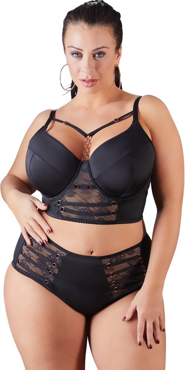 Goedkoopste Cottelli Plus Size – Longline Beha met Licht Gevoerde Cups en Kanten Onderbuste voor een Look – Maat 95F – Zwart