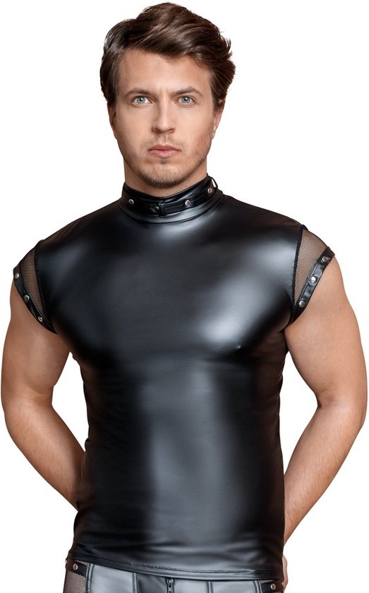 Chemise effet mouillé mat avec éléments en maille