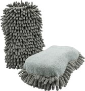 2-in-1 Chenille-microvezelspons, Chenille-microvezel, grijs, 28 x 13 x 6 cm, spons voor zachte handwas, autoverzorging