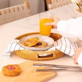 Rotan ronde dienblad, handgeweven serveermand met uitgesneden handgrepen, rieten fruit/brood serveermand, 30 cm