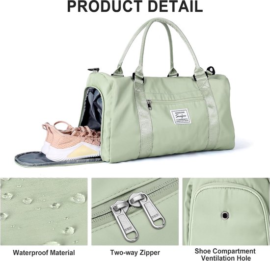 Sporttas voor dames, reistas voor dames, weekendreistassen met schoenenvak en droge natte scheiding, 20-35L, Beige, 48*27*24cm/19*10.6*9.4inches