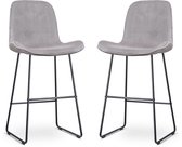 Nolon Nino-Fé Set de 2 Tabourets de bar Nervurés Grijs Chaud - Piètement Zwart - 75 cm - Chaise de Bar - avec Dossier - Tissu - Cuisine