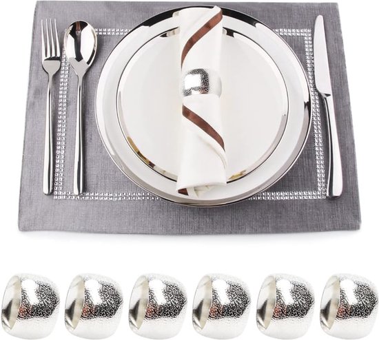 Servetringen Zilver Set van 6 Servetringen Kerstmis Thanksgiving Bruiloft Familiediner (6, Zilver) - Merkloos