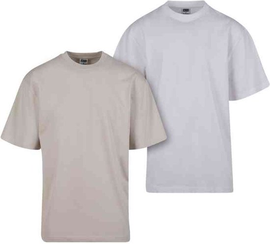 Urban Classics - Tall 2-pack Heren T-shirt - 5XL - Gebroken wit/Wit