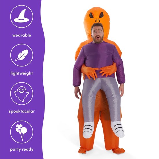 Opblaasbaar Alien Kostuum Oranje - Ontvoerd door Alien - Opblaasbaar Buitenaards Kostuum voor Volwassenen - Opblaasbaar - One Size - Carnavalskleding - Verkleedkleding - Halloween