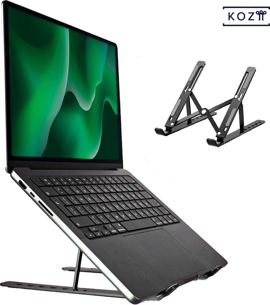 Kozi® Office - Ergonomische Laptop Standaard - Verstelbaar & Opvouwbaar - Universeel - Zwart