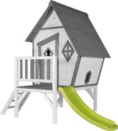AXI Cabin XL Maison Enfant avec Toboggan vert clair - Aire de Jeux pour l'extérieur en gris & blanc - Maisonnette / Cabane de Jeu en Bois FSC