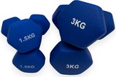 Padisport - Dumbell Neopreen Set 1,5 En 3 - Gewichten Set Halters - Blauw - Gewichten 1,5 Kg - Dumbellset - Halterset - Gewichtjes Set 1,5 Gewichten Set 3 Kg