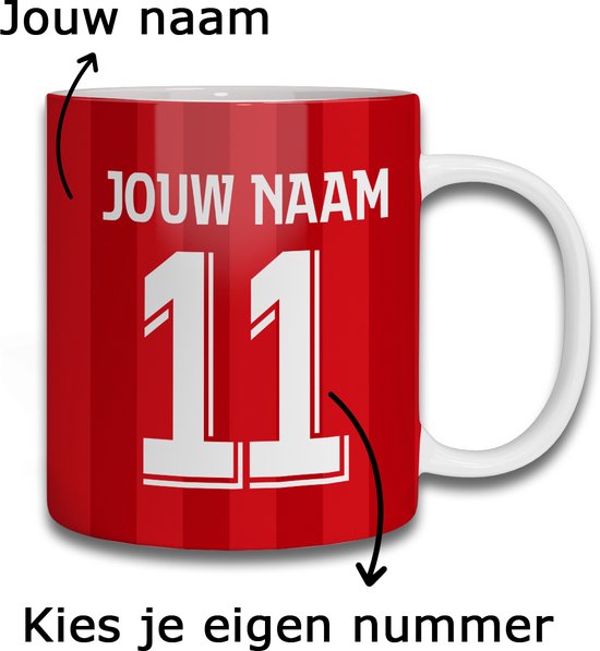PSV Eindhoven Mok - Gepersonaliseerd met naam en nummer - 325ml - Voetbal cadeau Mokken - PSV Artikelen Shirt Mok - Kleurmedia.nl®