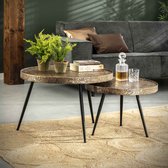 Salontafel set van 2 met opstaande rand | rond | Metallic brons antiek | 74x74x50 cm | modern & elegant design | woonkamer
