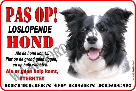 Border Collie 113...15x20cm...Pas op loslopende Hond!... als de hond komt plat op de grond gaan liggen en op hulp wachten, geen hulp....dan sterkte!