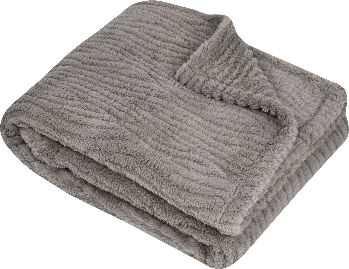 Stof Textiles Plaid / bankdeken / bedsprei Columbia - grijs - 180 x 220 cm - zachte polyester stof - 2 persoons