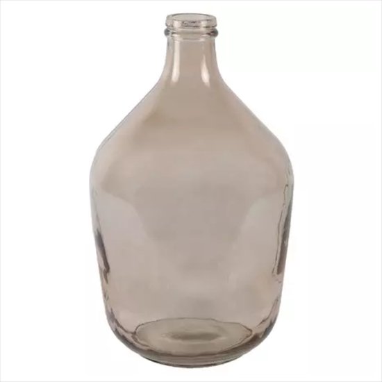 Luxe fles vaas - licht bruin transparant - 36 x 25 cm - dik kwaliteits glas