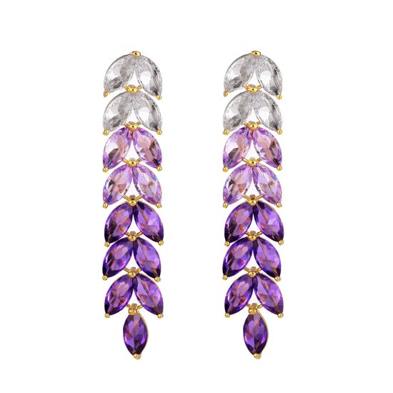 Boucles d'oreilles pendantes d'Oreilles Feuille en Strass - Violet | 6,5 x 1,9 cm | Zircone / Bijoux | Mode Favorite
