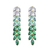 Boucles d'oreilles pendantes d'Oreilles Feuille en Strass - Vert | 6,5 x 1,9 cm | Zircone / Bijoux | Mode Favorite