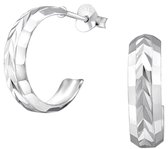 Joy|S - Zilveren oorringen 16 mm / 5 mm - gravure/ bewerking diamond cut - halve hoepel oorbellen
