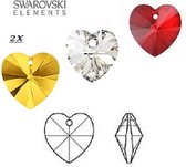 Swarovski Elements, 6 stuks hartjes, 10x10mm, in 3 kleuren, topaz AB, light siam AB en clear crystal (6202)