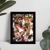 Michael Jordan Kunst - Gedrukte handtekening - 10 x 15 cm - In Klassiek Zwart Frame - Chicago Bulls - NBA - Basketbal - MVP - Kampioen