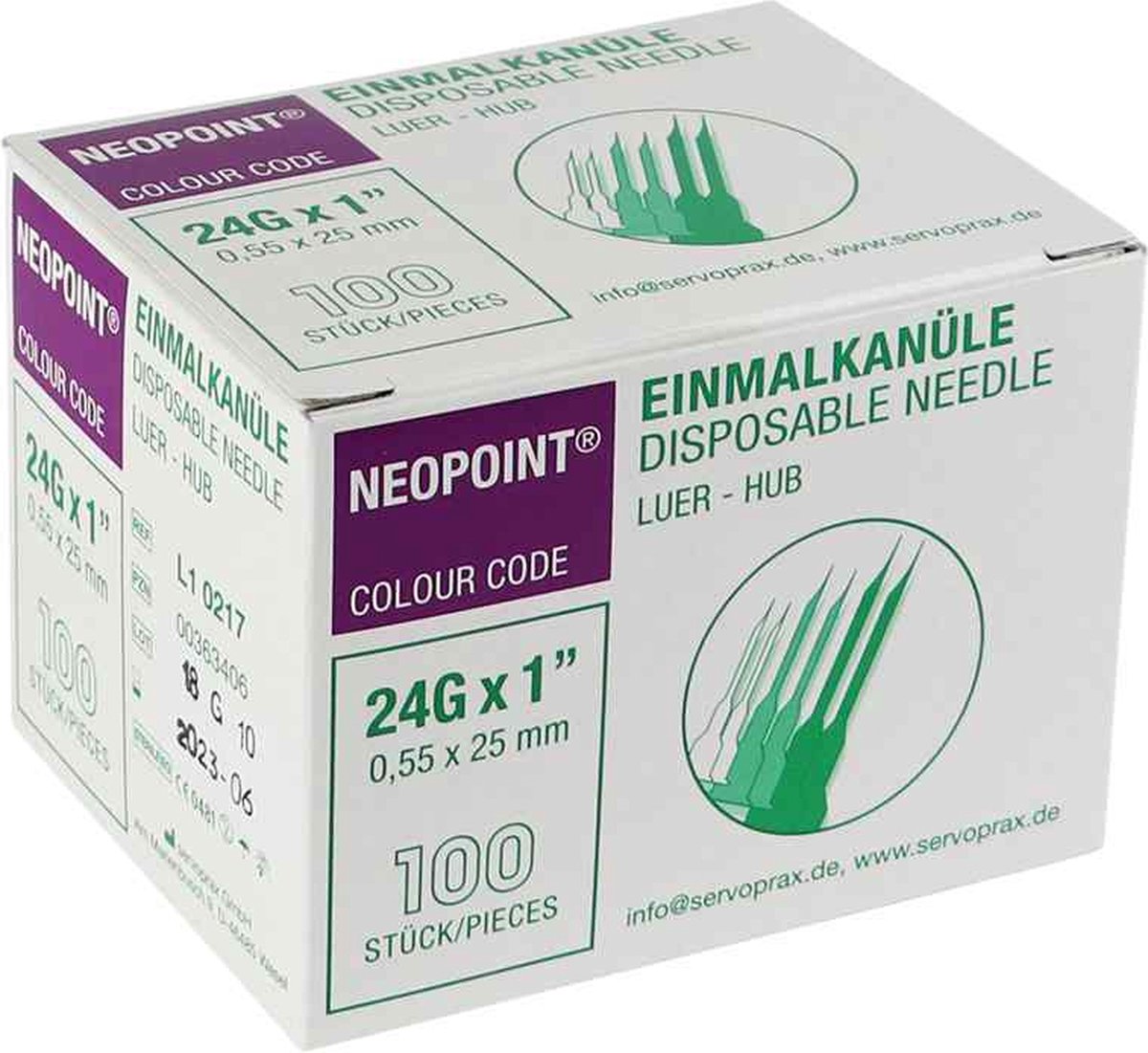 Goedkoopste Voordeelverpakking 2 X Neopoint injectienaalden 0,55x25mm paars 24G, 100 stuks