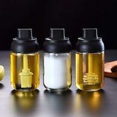 Set van 3 kruidenpotjes, 250 ml, kruidenpotjes met deksel en lepel voor vochtbescherming voor zout, suiker, olie, honing dispenser (zwart)
