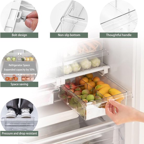 Organiseur Tiroir Réfrigérateur Extractible Transparent - Boîte Coulissante Empilable