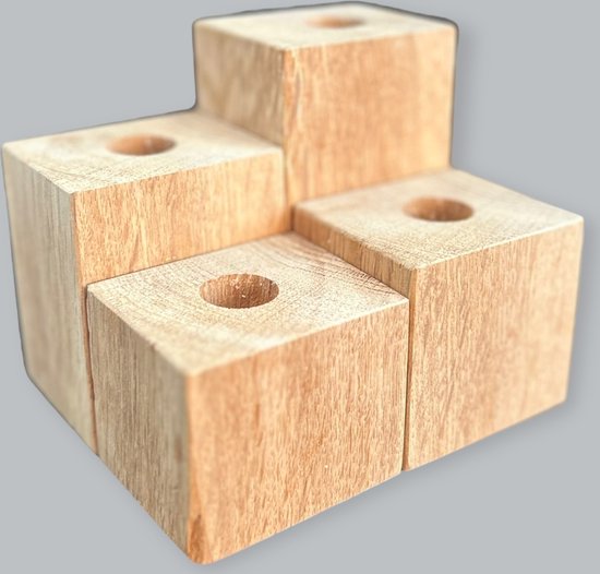 Handgemaakte kaarsenhouder - 4 stuks - vierkant - laag - hardhout