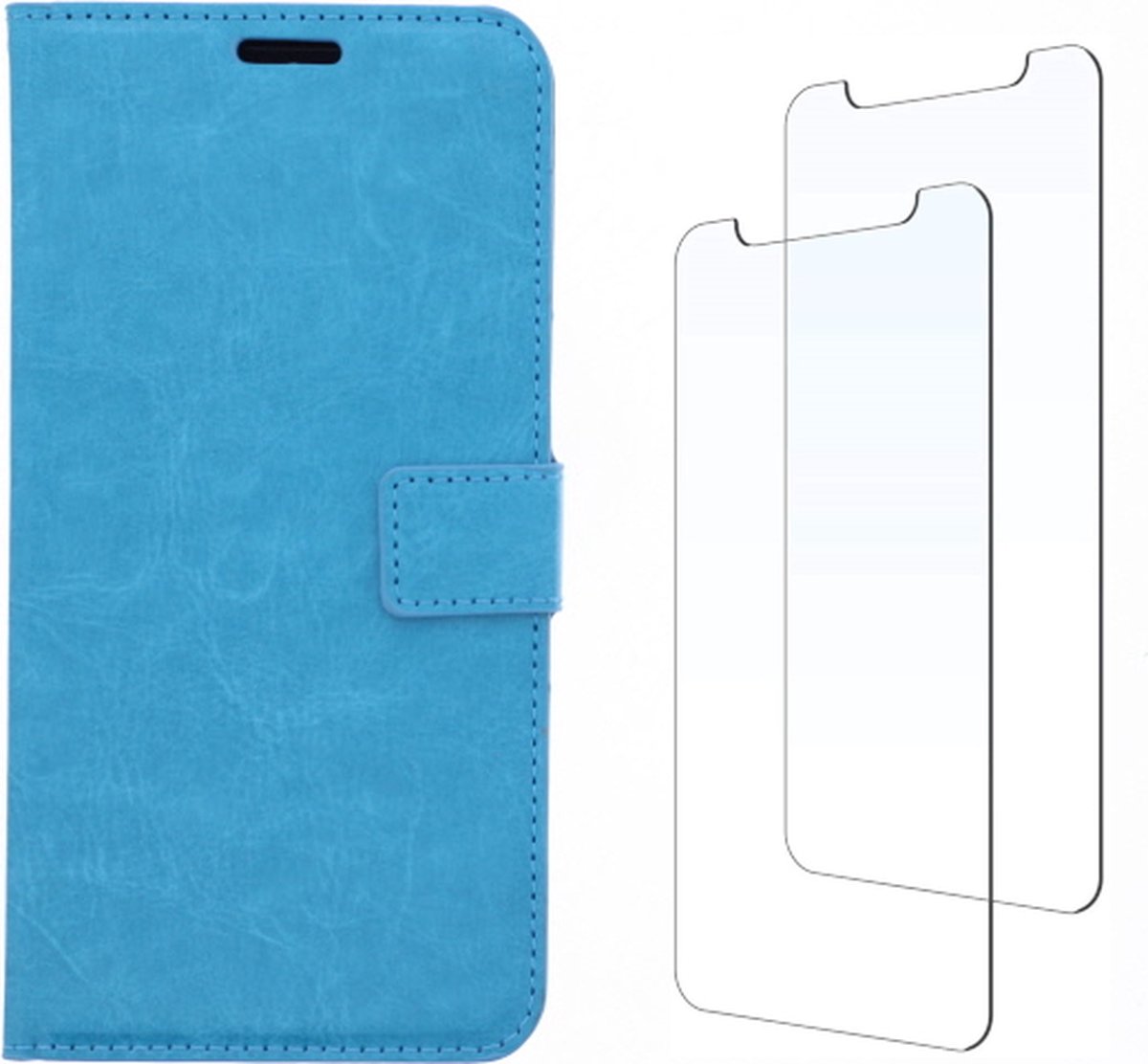 LuxeBass hoesje geschikt voor Samsung Galaxy A40 hoesje book case + 2 stuks Glas Screenprotector turquoise gsm hoesje - telefoonhoes - telefoonhoesjes - beeldscherm - scherm - tempered glas