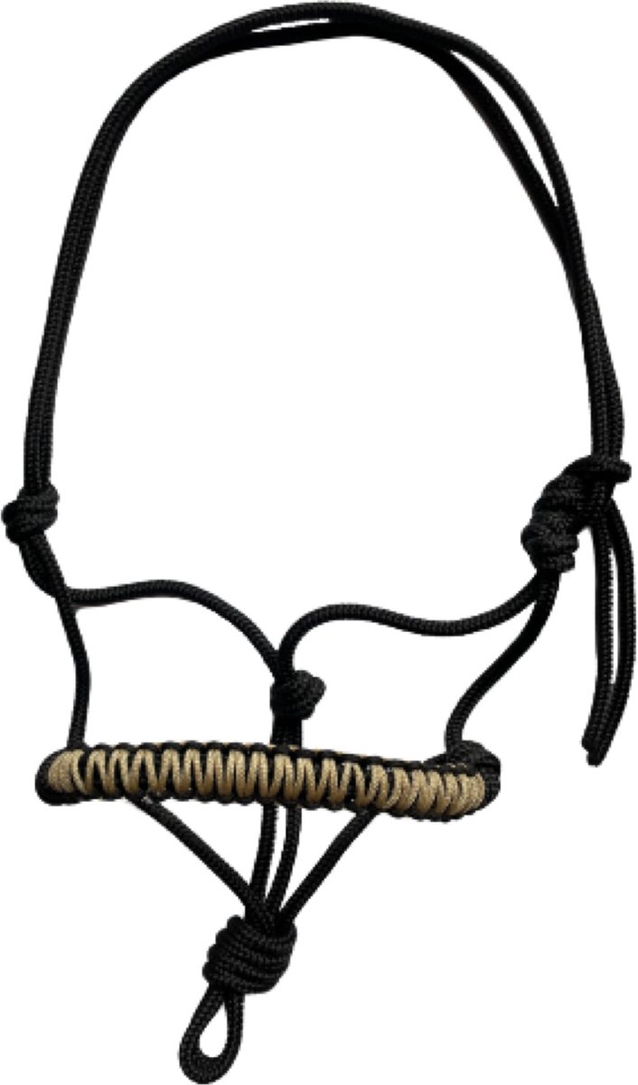 Touwhalster ‘zigzag’ Zwart-Beige maat Cob | Zwart, donker, Beige, halster, touwproducten, paard