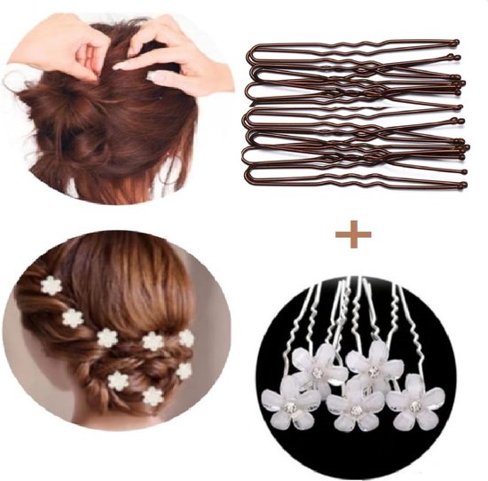 12 STUKS HAARPINNEN Roos wit met U pins bruin - Youhomy accessoires Bruid Haarpinnen U-vormige- Bruidsmeisje haaraccessoires zilver Parel | Bruid | Feest Gelegenheid