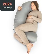 Rustige Nacht® Zwangerschapskussen - C-vorm - Luxe Satijn hoes - 140CM - Body Pillow - Lichaamskussen - Nu met gratis E-book