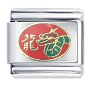 Quiges - Schakel - Bedel - 9mm - charms - Chinese Horoscope Draak - Geschikt voor - Nomination- armband - Schakelarmband - italy bedels armband