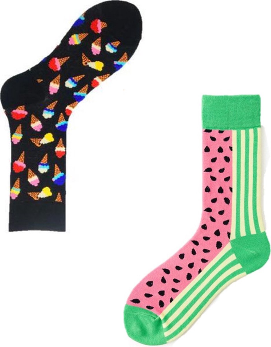Binkie Socks Box | 2 paar Heren Sokken | Watermeloen Sokken en Ijsjes Sokken | Maat 43-46