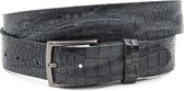 Thimbly Belts Ceinture Jeans croco noir - ceinture homme et femme - 4 cm de large - Zwart - Cuir véritable - Tour de taille : 85 cm - Longueur totale de la ceinture : 100 cm