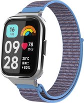 Strap-it Nylon smartwatch bandje - Comfortabele nylon band met klittenbandsluiting geschikt voor Xiaomi Redmi Watch 3 Active / Lite - azure blauw