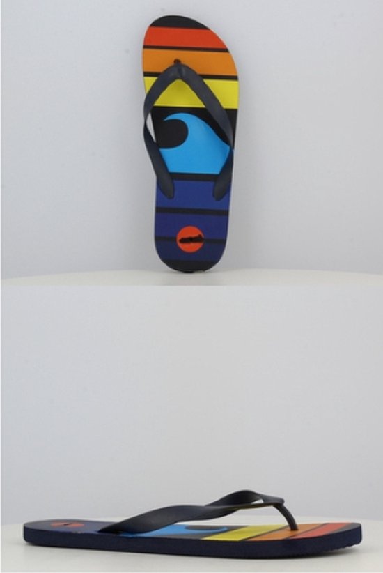 Slipper voor heren - maat 44 - marine met multicolor tekening - ideale bad / strand slipper