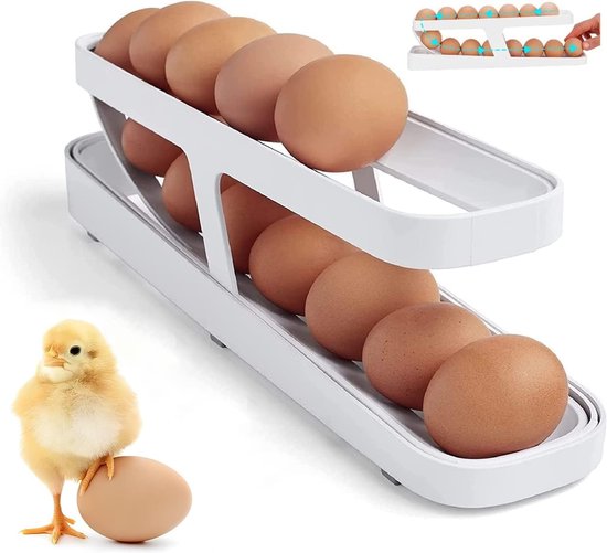 Eierorganizer voor koelkast, automatische rollende 3-traps