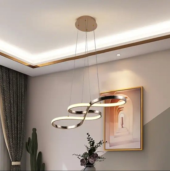 Chandelix - Lampe suspendue de Luxe pour salle à manger - Lampe intelligente - Télécommande et App - pour intérieur - industriel - avec 3 points lumineux - salle à manger - chambre - cuisine - LED - Chrome Or