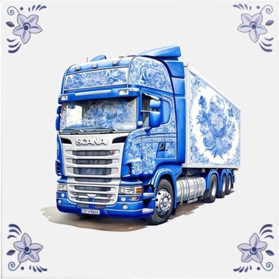 Delfts blauw tegeltje Scania design