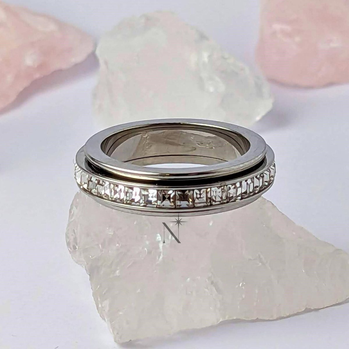 Luminora Elevate Ring Zilver - Fidget Ring Diamanten - Anxiety Ring - Stress Ring - Anti Stress Ring - Spinner Ring - Spinning Ring - Draai Ring - Maat 55 | ⌀ 17.4 - Wellness Sieraden