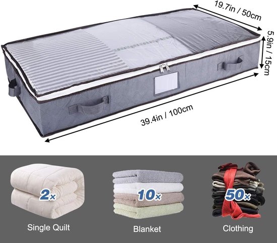 3 Pack 90L Opbergkisten voor onder het bed met kijkvenster - Opvouwbare