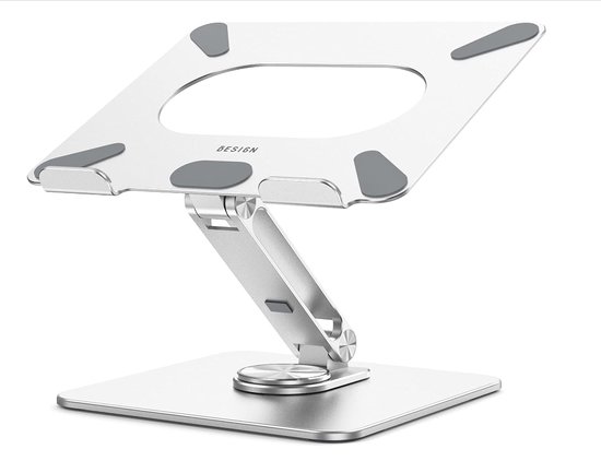 LULULOOK Foldable Laptop Stand with 360° Rotatable Base, Adjustable Laptop Holder for Desk, Aluminum Notebook Stand for MacBook Pro 2023, MacBook Air, All 10-17 Inch Laptops, Grey