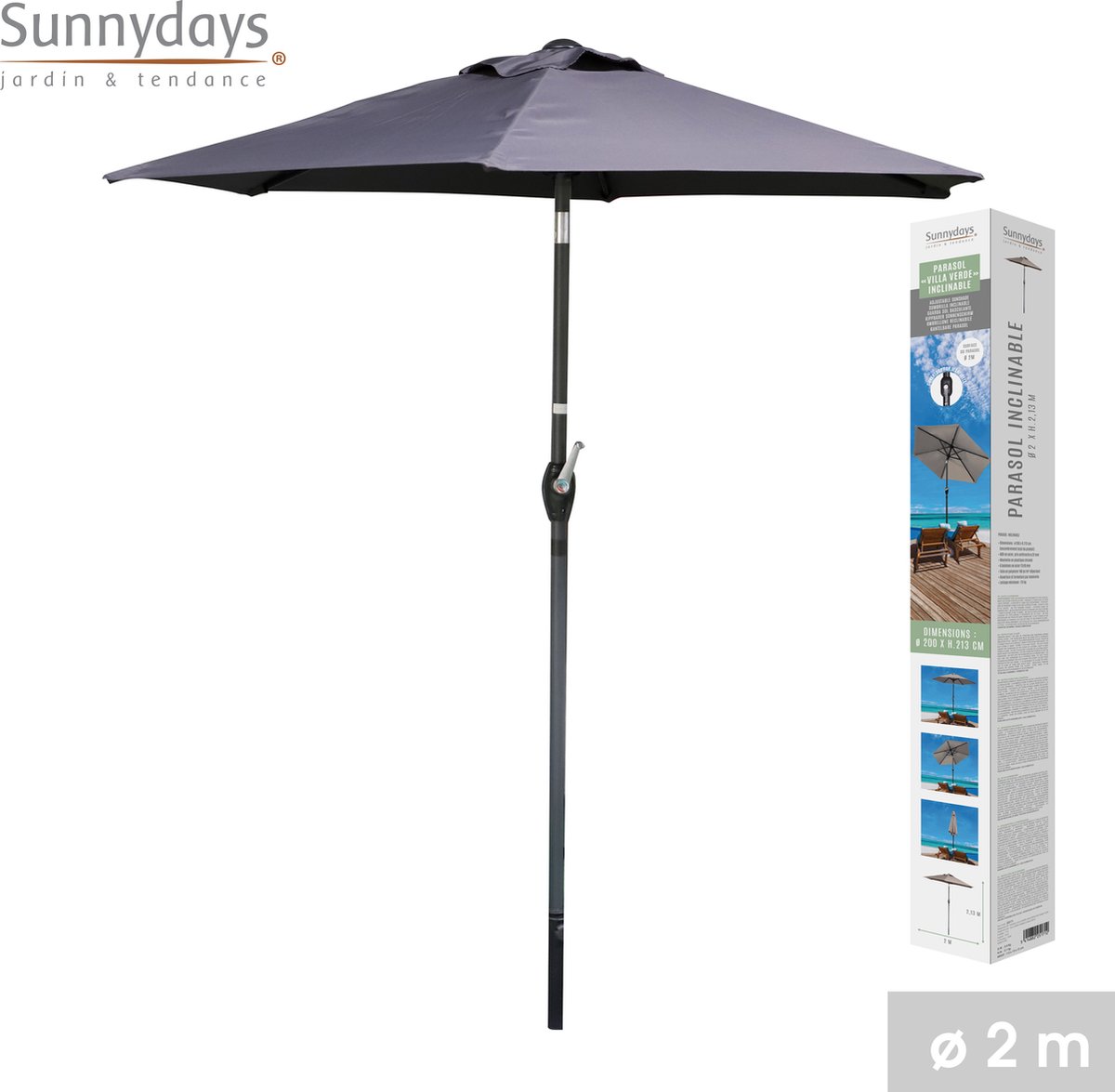 Sunnydays - Tuinparasol met Beschermhoes - Kantelbare Parasol - Diameter 200cm - Antraciet - Sunnydays