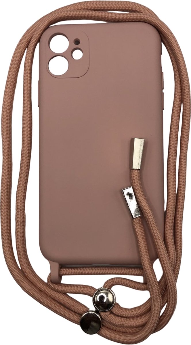 Siliconen Camera/Lens Bescherming Backcover met Koord - Geschikt voor iPhone 12 - Oudroze