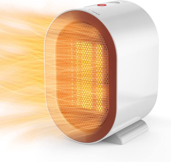 Compacte elektrische ventilatorkachel, 600 W, laag stroomverbruik, boiler met instelbare thermostaat, dubbele isolatie en kantelbeveiliging