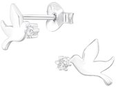 Joy|S - Zilveren vogel oorbellen - 6 x 10 mm - zirkonia - oorknoppen duif - gepolijst