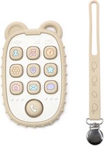 RubyC Bijtspeeltje Telefoon met Koord Beige Bijtring Pop It - Baby - Peuter - Kind - Cadeau - Sinterklaas - BPA vrij