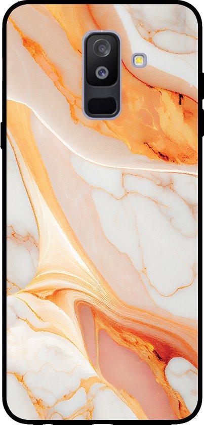 Smartphonica Telefoonhoesje voor Samsung Galaxy A6 Plus 2018 met marmer opdruk - TPU backcover case marble design - Oranje / Back Cover geschikt voor Samsung Galaxy A6 Plus 2018