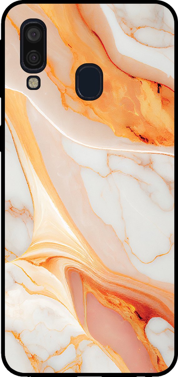 Smartphonica Telefoonhoesje voor Samsung Galaxy A40 met marmer opdruk - TPU backcover case marble design - Oranje geschikt voor Samsung Galaxy A40