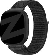 Bandz nylon loop band - geschikt voor Fitbit Versa 3 / Fitbit Sense - Hoogwaardig nylon materiaal smartwatch bandje - Nylon horlogeband met klittenbandsluiting - zwart nylon bandje