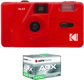 KODAK Pack M35 Argentique + Pellicule 100 ASA - Appareil Photo Kodak Rechargeable 35mm Scarlet, Objectif Grand Angle Fixe, Viseur optique , Flash Intégré + Pellicule APX 100, 36 poses